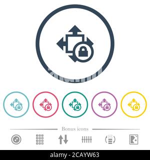 Size lock flat color icons in round outlines. 6 bonus icons included. Stock Vector