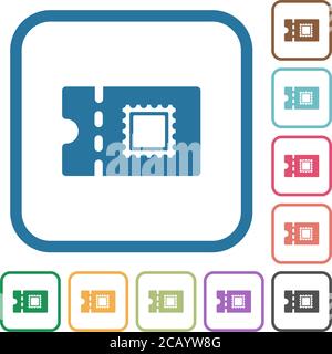 Postal discount coupon simple icons in color rounded square frames on white background Stock Vector