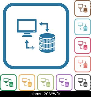Syncronize data with database simple icons in color rounded square frames on white background Stock Vector