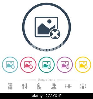 Cancel image operations flat color icons in round outlines. 6 bonus icons included. Stock Vector