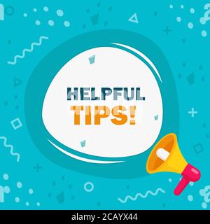 Helpful tips. Megaphone banner with chat bubble. Education faq sign. Help assistance. Loudspeaker with speech bubble. Helpful tips promotion text. Soc Stock Vector