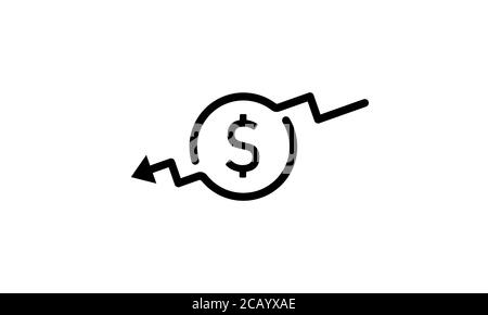 Dollar arrow decrease icon. Sign arrow down. Vector on isolated white background. EPS 10. Stock Vector