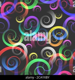 Seamless pattern with color sparkling spiral swirls. Bright vector fashion for textile, paper, cover, surface, wallpaper. Vector illustration. Stock Vector