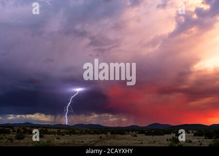 Lightning strike from a storm near Show Low, Arizona Stock Photo