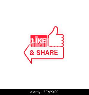 Like and share icon. Thumbs Up. Social network symbol in flat style with shadow. Vector on isolated white background. EPS 10. Stock Vector