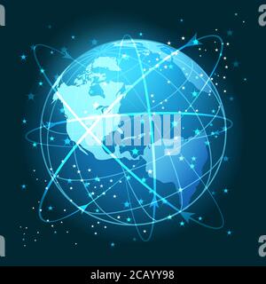 Global network connection concept. World map abstract technology background global business innovation. Vector illustration.