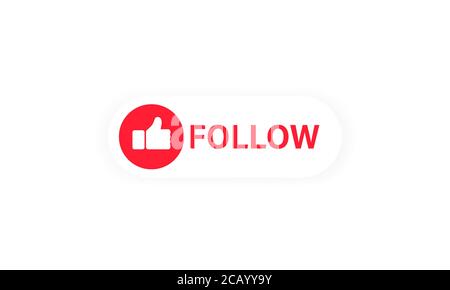 Follow us button. Thumbs up icon. Blogging. Social network symbol in flat style with shadow. Vector on isolated white background. EPS 10 Stock Vector