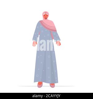 old arab woman in traditional clothes senior female cartoon character standing pose gray haired arabic grandmother full length vector illustration Stock Vector