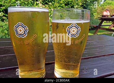 Sam Smiths Cider,Samual Smiths Cider in a beer garden,expensive after lockdown,Cheshire,England,UK Stock Photo