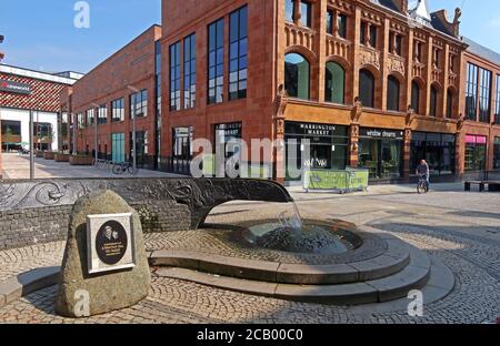 Warrington Town Centre River Of Life memorial 1996, Warrington Borough Council, Bridge Street,Time Square,fountain,Cheshire,UK,WA1 Stock Photo