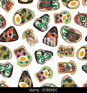 Seamless pattern with sandwiches from healthy food. Vector. Stock Vector