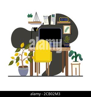Interior designer workplace. Home decor. Vector cartoon flat illustration. Stock Vector