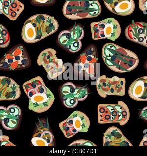Seamless pattern with sandwiches from healthy food. Vector. Stock Vector
