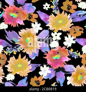 Seamless pattern with watercolor flowers. Trendy floral textile design. Vector. Stock Vector