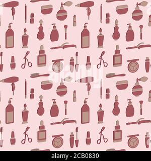 Seamless pattern beauty supplies with 3D effect Stock Vector