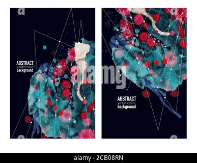 Abstract watercolor banners with blots and lines. Vector. Stock Vector