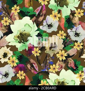 Seamless pattern with watercolor flowers. Trendy floral textile design. Vector. Stock Vector