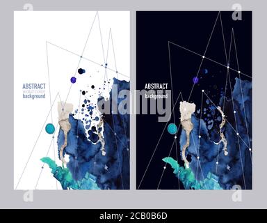 Abstract watercolor banners with blots and lines. Vector. Stock Vector