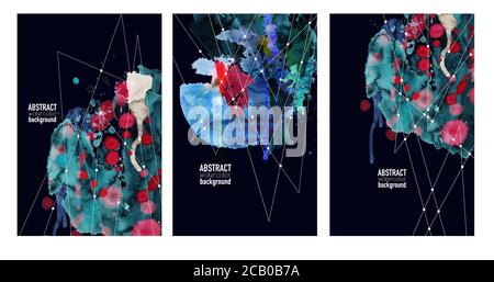 Abstract watercolor banners with blots and lines. Vector. Stock Vector