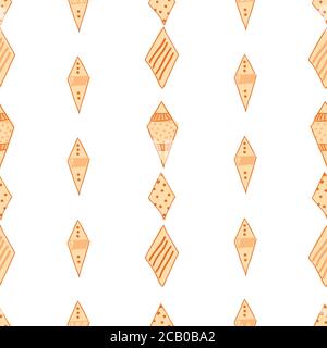 Pattern Filled orange Diamond shape doodles in rows Seamless pattern Vector hand drawn doodle style illustration surface design Stock Vector