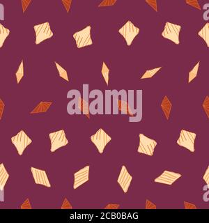 Orange kites shapes scattered in rows on red background Seamless pattern Vector hand drawn doodle style illustration surface design Stock Vector