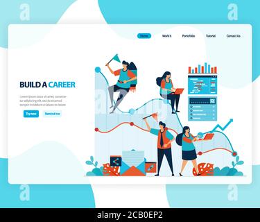 vector landing page of building a career and leadership. chart in achieving business goals. develop mental in work. illustration for web, homepage, we Stock Vector