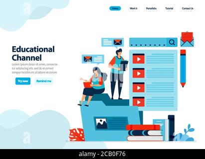 website design of educational video channel. collect and organize learning videos to the subscribe folder. Flat illustration for landing page template Stock Vector