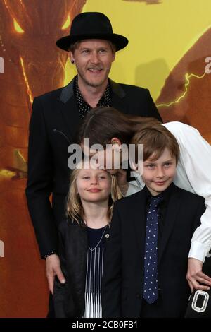 LOS ANGELES - MAY 18:  Renn Hawkey, Gytta Lubov Hawkey, Fynn Hawkey, Vera Farmiga at the 'Godzilla: King Of The Monsters' Premiere at the TCL Chinese Theater IMAX on May 18, 2019 in Los Angeles, CA Stock Photo