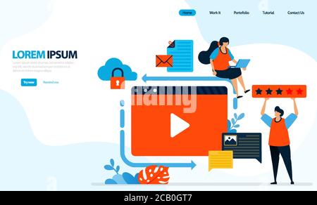 Vector illustration of video editing. process of mastering and editing video for broadcast and movie mastering. designed for landing page, template, u Stock Vector