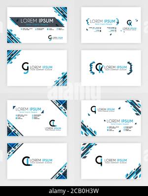 Blue Business Card Template. Simple Identity Card Design With A Geometric Decoration In The Corner. For Corporate, Company, Professional, Business, Ad Stock Vector