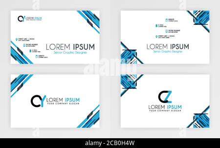 Blue Business Card Template. Simple Identity Card Design With A Geometric Decoration In The Corner. For Corporate, Company, Professional, Business, Ad Stock Vector