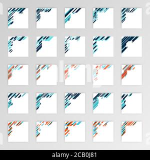 Corner Decor Pack For Business Cards With Modern Tech Style. Modern Ornament For Designs In Light Blue And Dark Blue. Design Illustrations Can Be Used Stock Vector