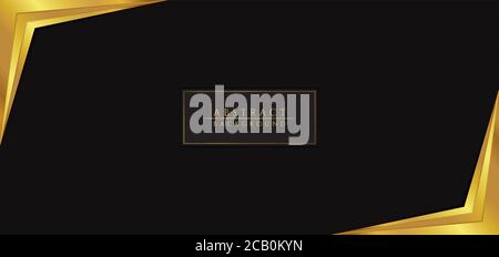 Abstract overlap pattern background black color and gold frame corner design. vector illustration. Stock Vector
