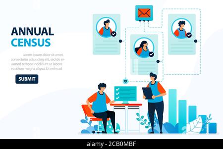 Vector Illustration For 2020 Population Census. Digital Concept With Survey And Check. Can Use For Landing Page, Template, Web, Mobile App, Poster, Ba Stock Vector