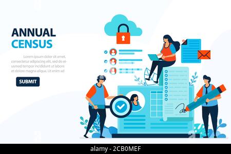Vector Illustration For 2020 Population Census. Digital Concept With Survey And Check. Can Use For Landing Page, Template, Web, Mobile App, Poster, Ba Stock Vector