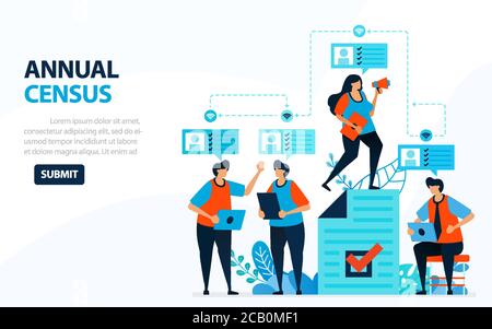 Vector Illustration For 2020 Population Census. Digital Concept With Survey And Check. Can Use For Landing Page, Template, Web, Mobile App, Poster, Ba Stock Vector