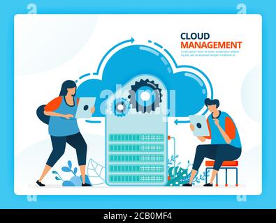 Vector illustration for database management and internet access. Human vector cartoon characters. Design for landing pages, web, website, web page, mo Stock Vector