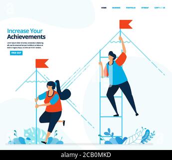 Vector human illustration of increase your achievement. Strategy and competition in achieving goals. Can use for landing page, template, mobile app, b Stock Vector