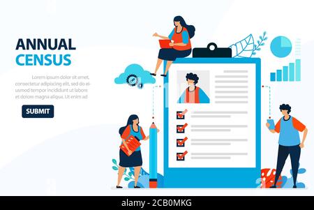 Vector Illustration For 2020 Population Census. Digital Concept With Survey And Check. Can Use For Landing Page, Template, Web, Mobile App, Poster, Ba Stock Vector