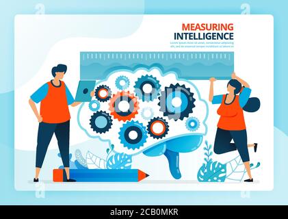 Vector illustration for measure and develop intelligence of education. Human vector cartoon characters. Design for landing pages, web, website, web pa Stock Vector