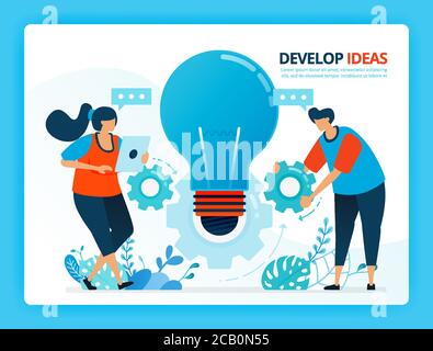 Vector illustration for developing ideas and collaboration. Human vector cartoon characters. Design for landing pages, web, website, web page, mobile Stock Vector