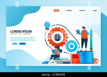 Cartoon illustration for reading to solve problems in brainstorming. Find solutions to problems with discussion and reading books. Vector design for l Stock Vector