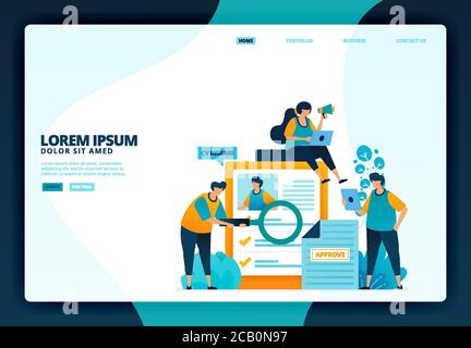 Cartoon illustration of apply for a job. Vector design for landing page website web banner mobile apps poster Stock Vector