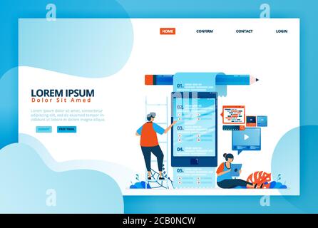 Cartoon illustration for online exams and surveys. Mobile apps for distance learning. Modern education and future methods of study. Vector design for Stock Vector