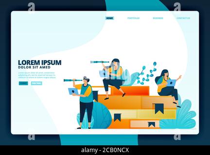 Cartoon illustration of education and learning with books. Vector design for landing page website web banner mobile apps poster Stock Vector