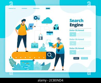 Landing page vector design of search engine analysis. Design for website, web, banner, mobile apps, poster, brochure, template, billboard, welcome pag Stock Vector