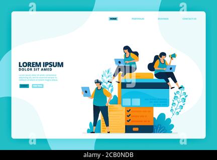 Cartoon illustration of mobile and credit card payments. Vector design for landing page website web banner mobile apps poster Stock Vector
