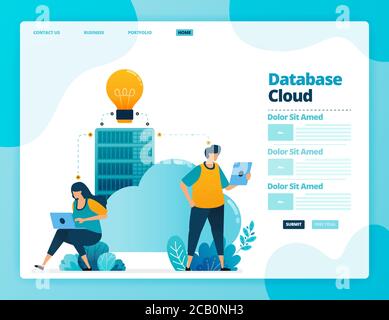 Landing page vector design of database and cloud. Design for website, web, banner, mobile apps, poster, brochure, template, billboard, welcome page, p Stock Vector