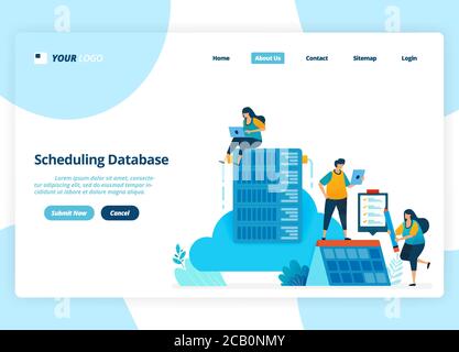 vector landing page design of database scheduling. cloud system management and hosting. illustration of landing page, website, mobile apps, poster, fl Stock Vector