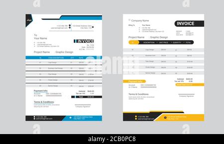 Clean and Professional Invoice Template Design.Modern Bill paper for customer Stock Vector